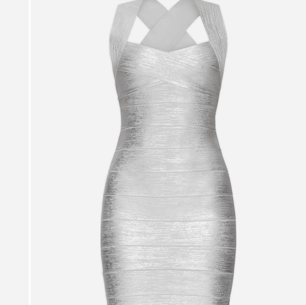 NWT Herve Leger Metallic Foil Bandage Midi Dress - Picture 3 of 14